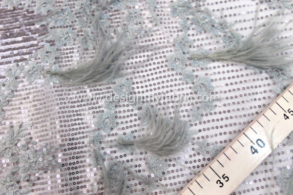 Babyblue net sequins fabric #91437 - Image 6