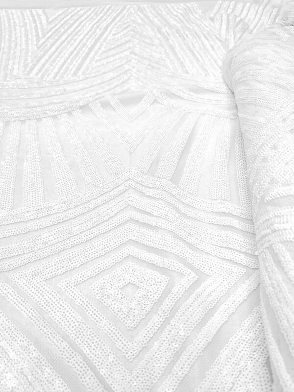 White sequined bridal lace fabric  #91509 - Image 2