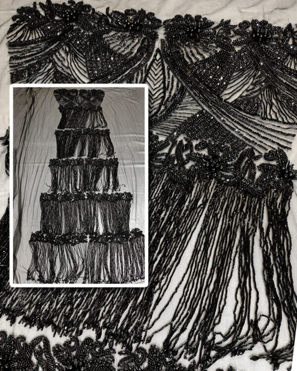 Black haute couture fringe lace #70159