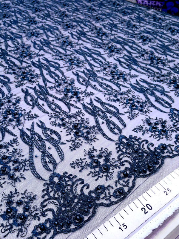 Navy Blue floral net fabric #20004 - Image 2