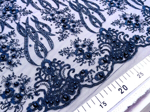 Navy Blue floral net fabric #20004