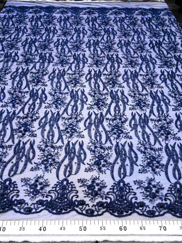 Navy Blue floral net fabric #20004 - Image 5