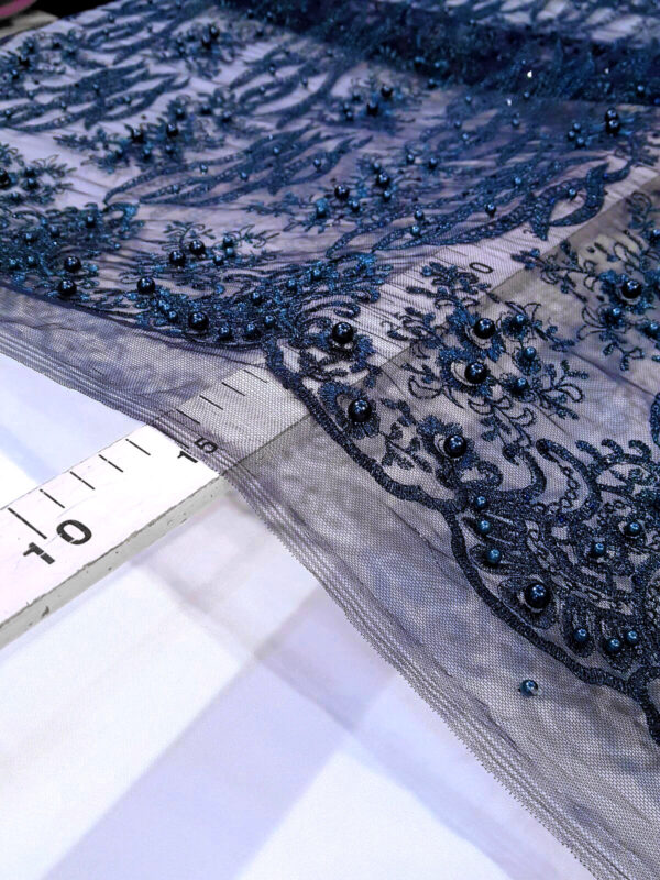 Navy Blue floral net fabric #20004 - Image 4