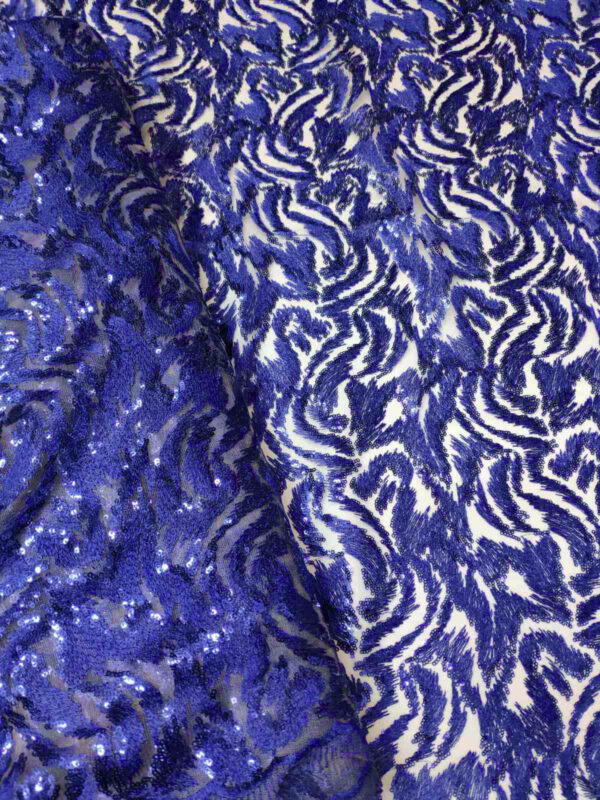 Blue sequined lace fabric #20525