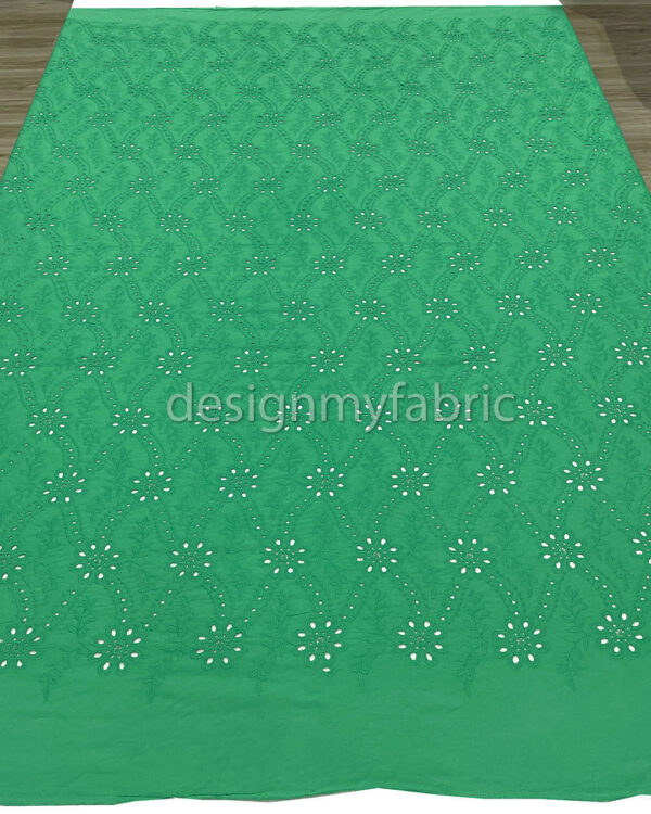 Green cotton embroidered eyelet fabric #200498 - Image 4