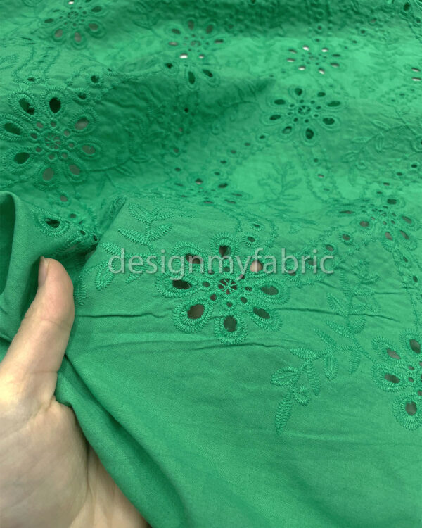 Green cotton embroidered eyelet fabric #200498 - Image 2