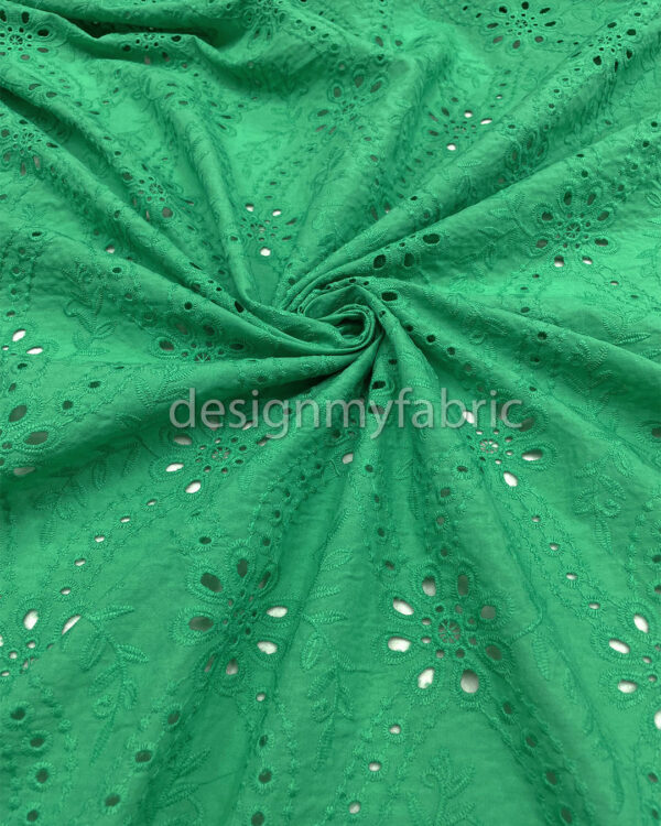 Green cotton embroidered eyelet fabric #200498 - Image 3