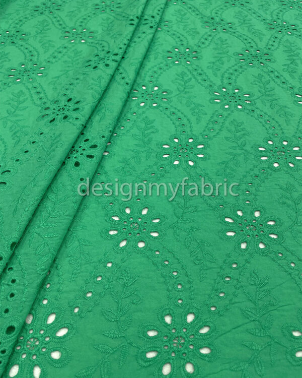 Green cotton embroidered eyelet fabric #200498