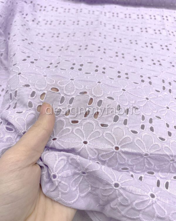 Light purple cotton embroidered eyelet fabric #200500 - Image 3