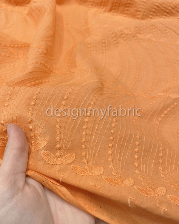 Orange cotton embroidered eyelet fabric #200499 - Image 3