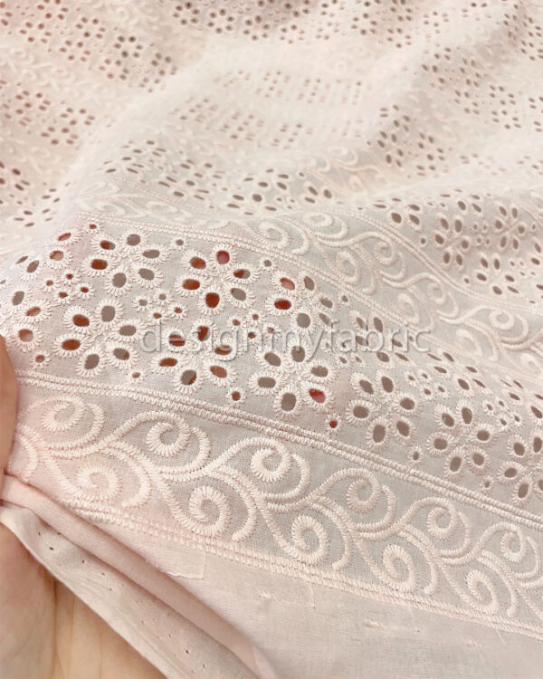 Light dusty pink floral cotton embroidered eyelet fabric #200496 - Image 3