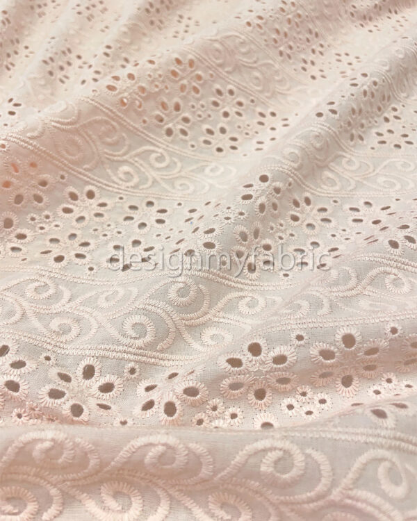 Light dusty pink floral cotton embroidered eyelet fabric #200496 - Image 2