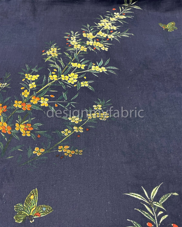 Colorful flower blue linen fabric #200486 - Image 2