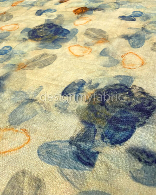 Blue and orange linen fabric #200488 - Image 2