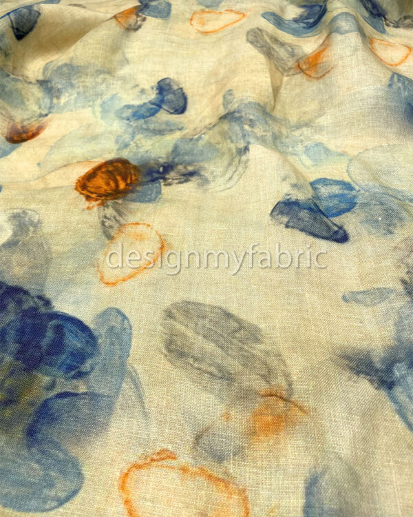 Blue and orange linen fabric #200488 - Image 4