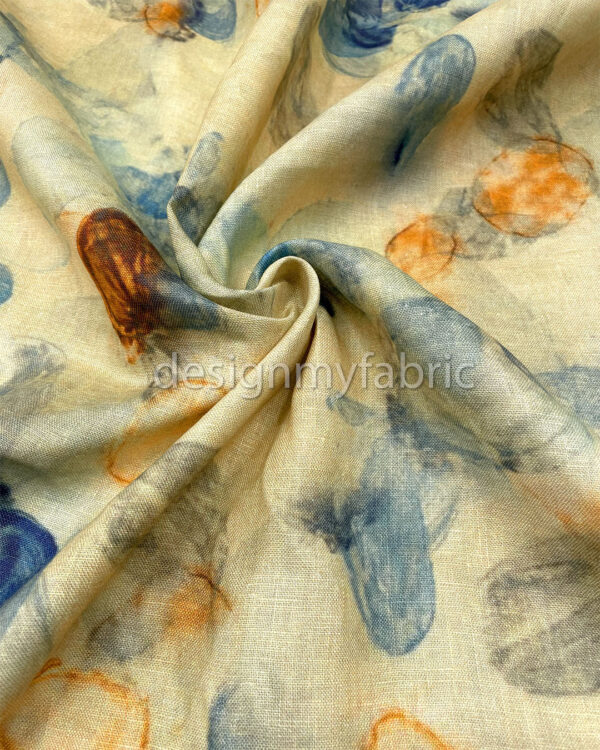 Blue and orange linen fabric #200488