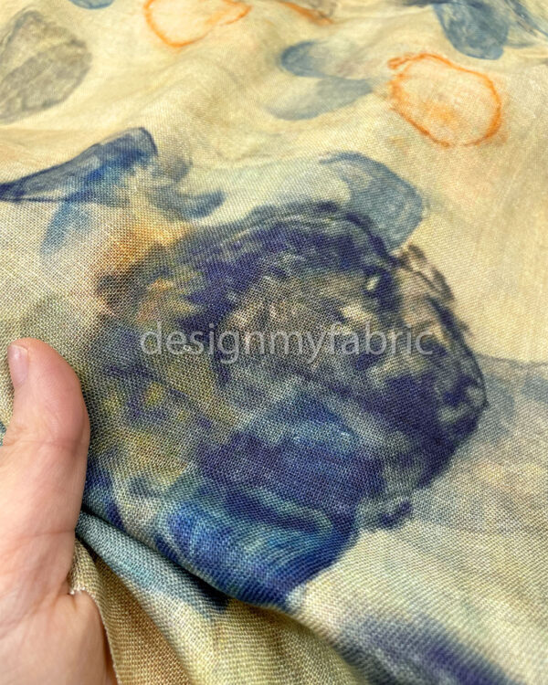 Blue and orange linen fabric #200488 - Image 3