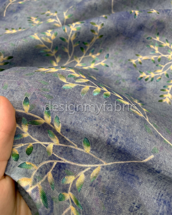 Yellow and light blue linen fabric #200472 - Image 3