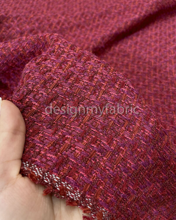 Magenta and red tweed fabric #200273 - Image 3