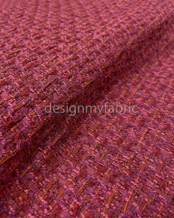 Magenta and red tweed fabric #200273 - Image 4