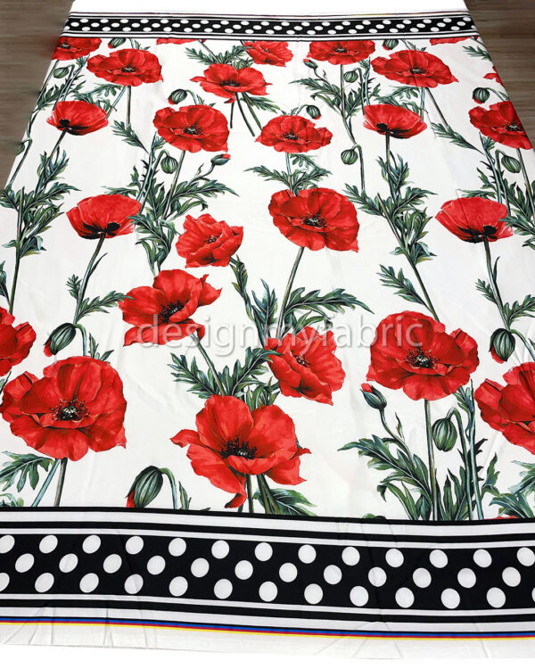 Red flowers white satin fabric #200302 - Image 7