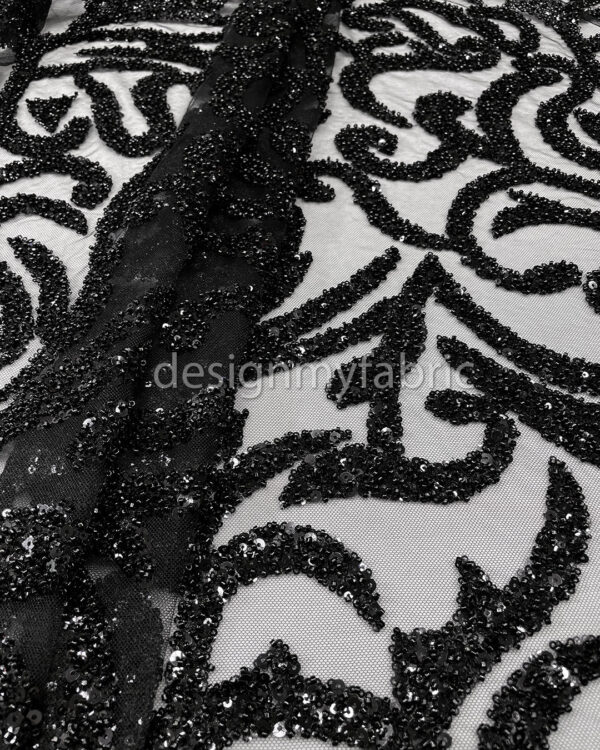 Black sequined lace fabric #200333