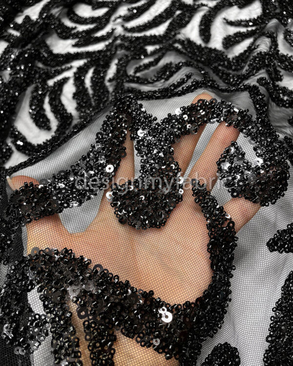 Black sequined lace fabric #200333 - Image 3