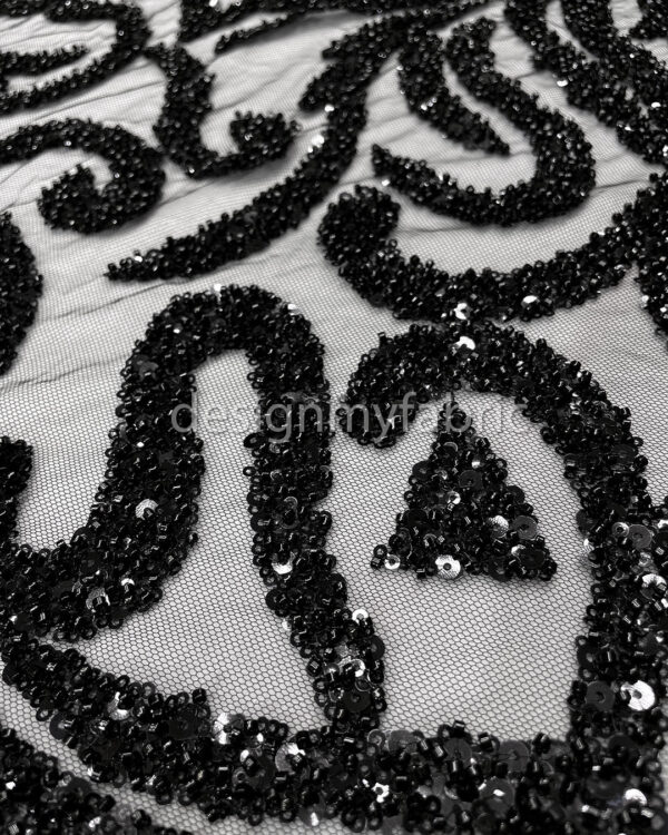 Black sequined lace fabric #200333 - Image 2