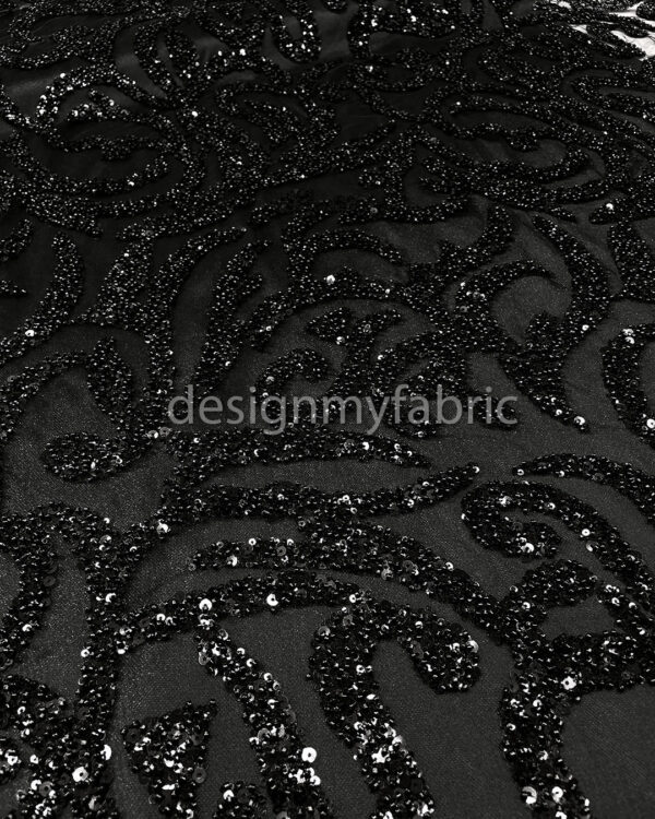 Black sequined lace fabric #200333 - Image 5