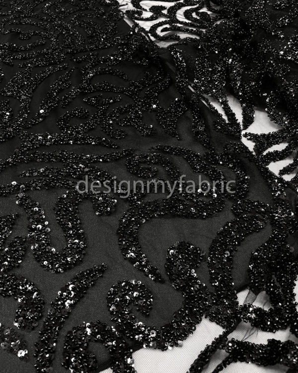 Black sequined lace fabric #200333 - Image 6