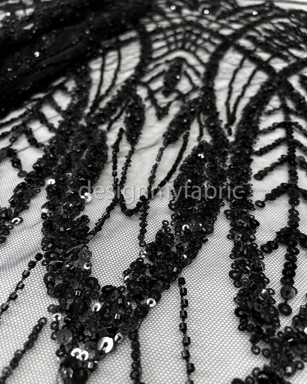 Black sequined lace fabric #200350 - Image 4