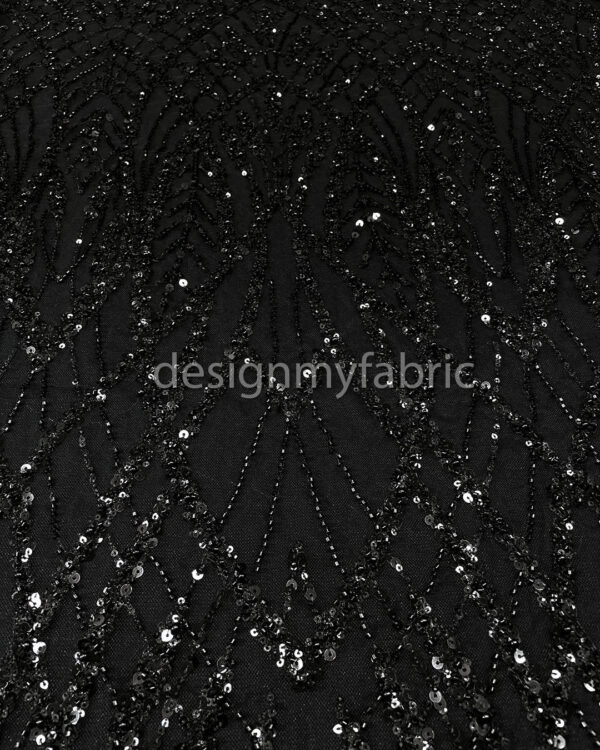 Black sequined lace fabric #200350 - Image 6