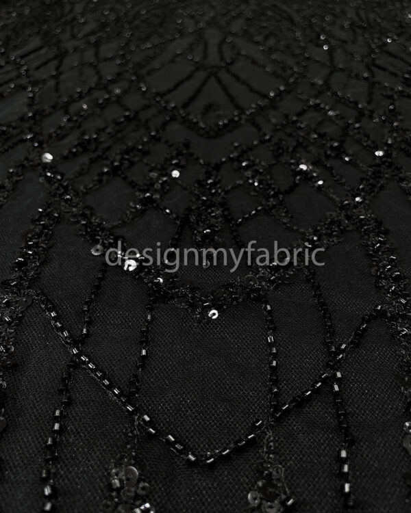 Black sequined lace fabric #200350 - Image 8