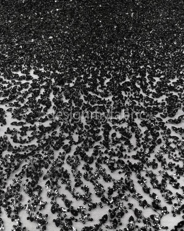 Black sequined gradient lace fabric #200338 - Image 2