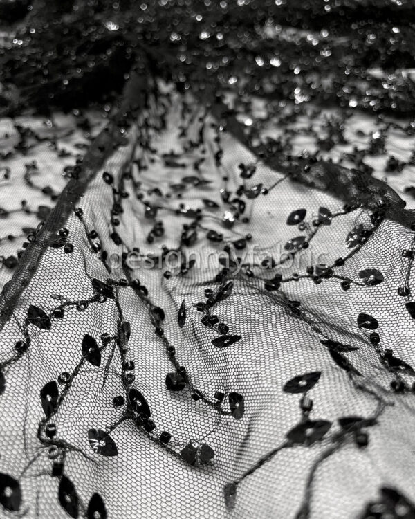 Black sequined gradient lace fabric #200338 - Image 7