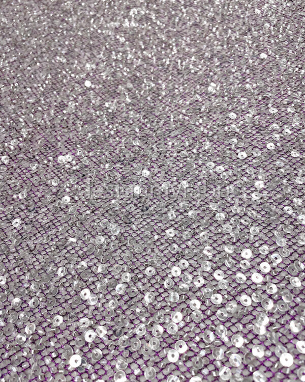 Silver sequined purple lace fabric #200327 - Image 2