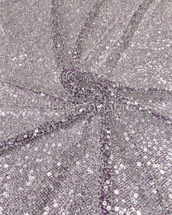 Silver sequined purple lace fabric #200327 - Image 4