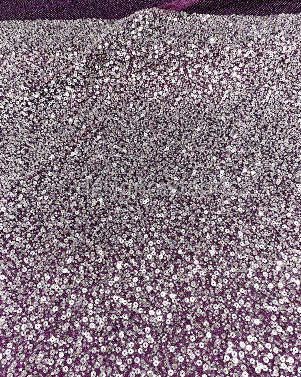 Silver sequined purple lace fabric #200327 - Image 7