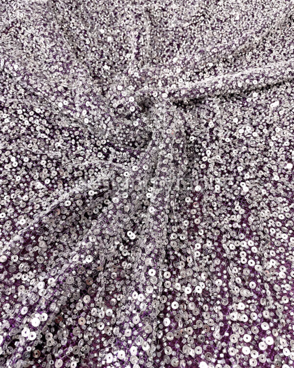 Silver sequined purple lace fabric #200327 - Image 8