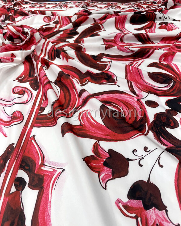 Red and white majolica satin fabric #200297 - Image 2