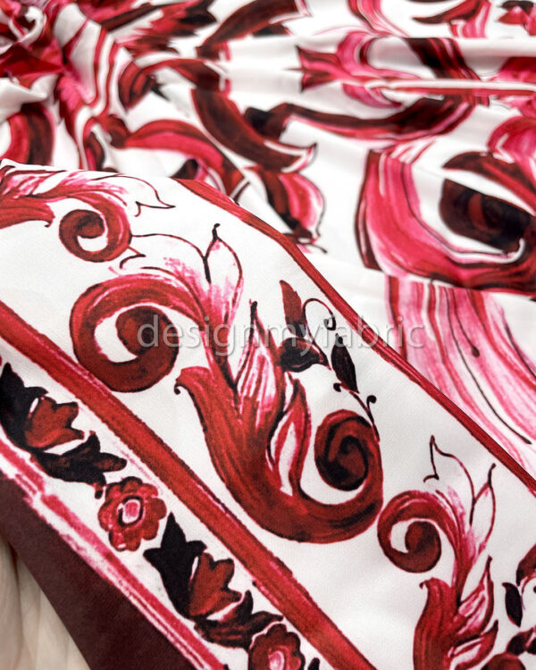 Red and white majolica satin fabric #200297 - Image 3