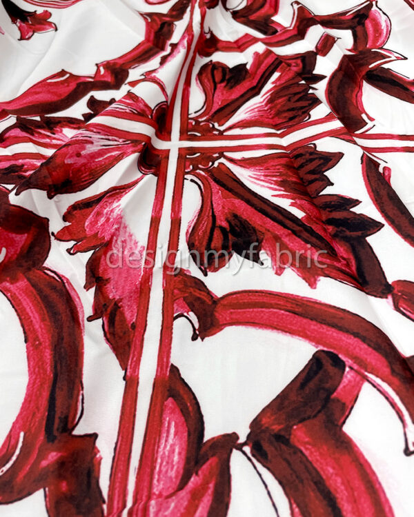 Red and white majolica satin fabric #200297 - Image 4