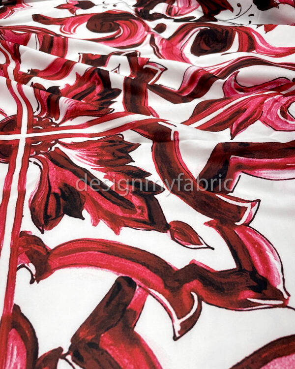 Red and white majolica satin fabric #200297 - Image 5