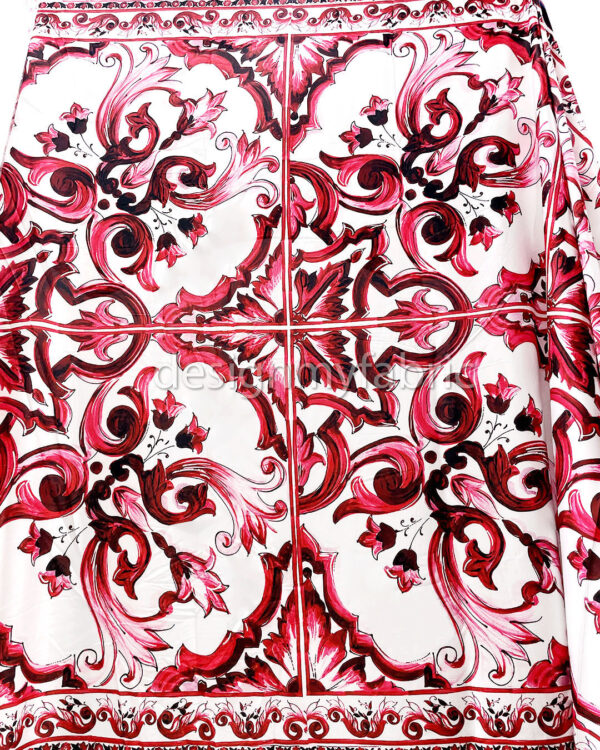 Red and white majolica satin fabric #200297 - Image 7