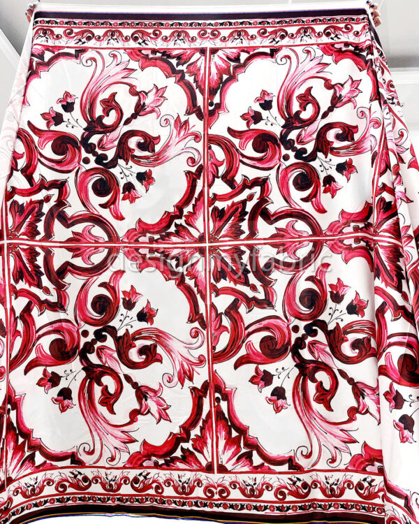 Red and white majolica satin fabric #200297 - Image 8