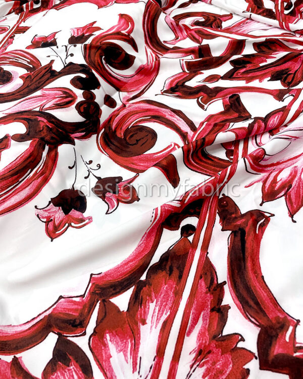 Red and white majolica satin fabric #200297 - Image 6