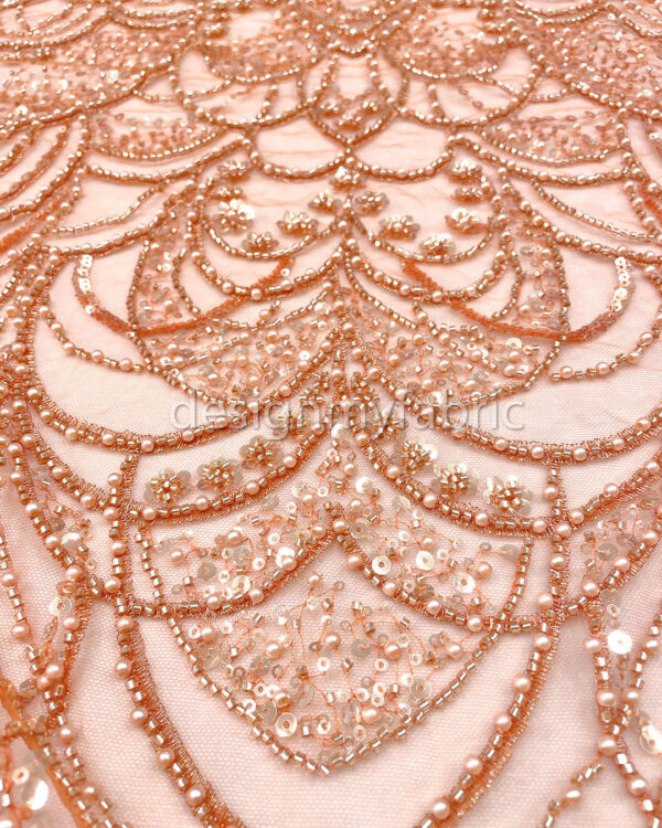 Orange sequined lace fabric with beads #200359 - Image 4