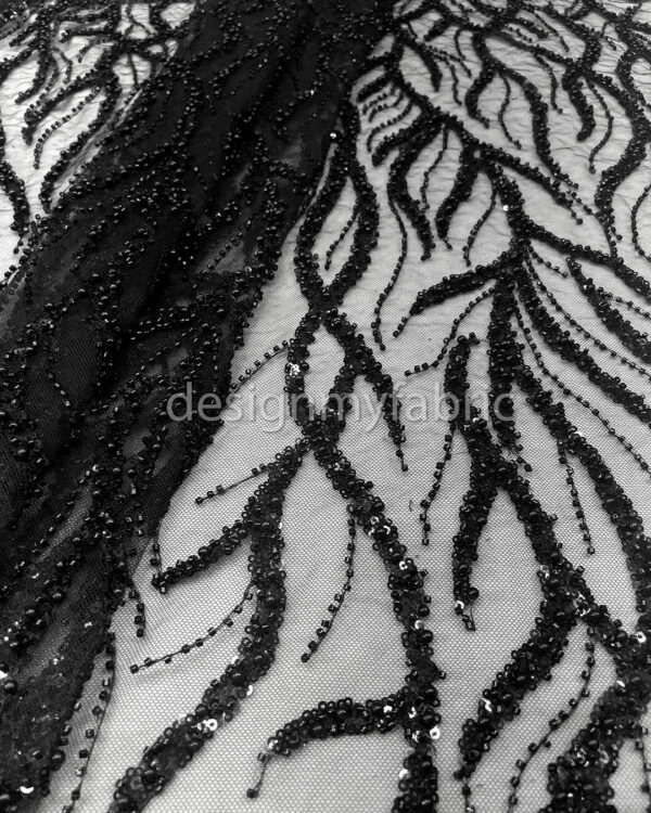 Black sequined lace fabric #200373